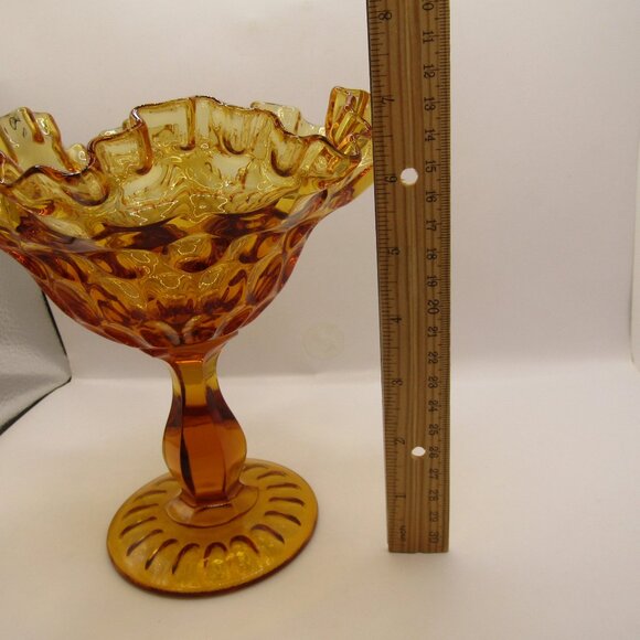 Fenton Round Compote Thumbprint Colonial Amber Ruffled Edge - Picture 12 of 12